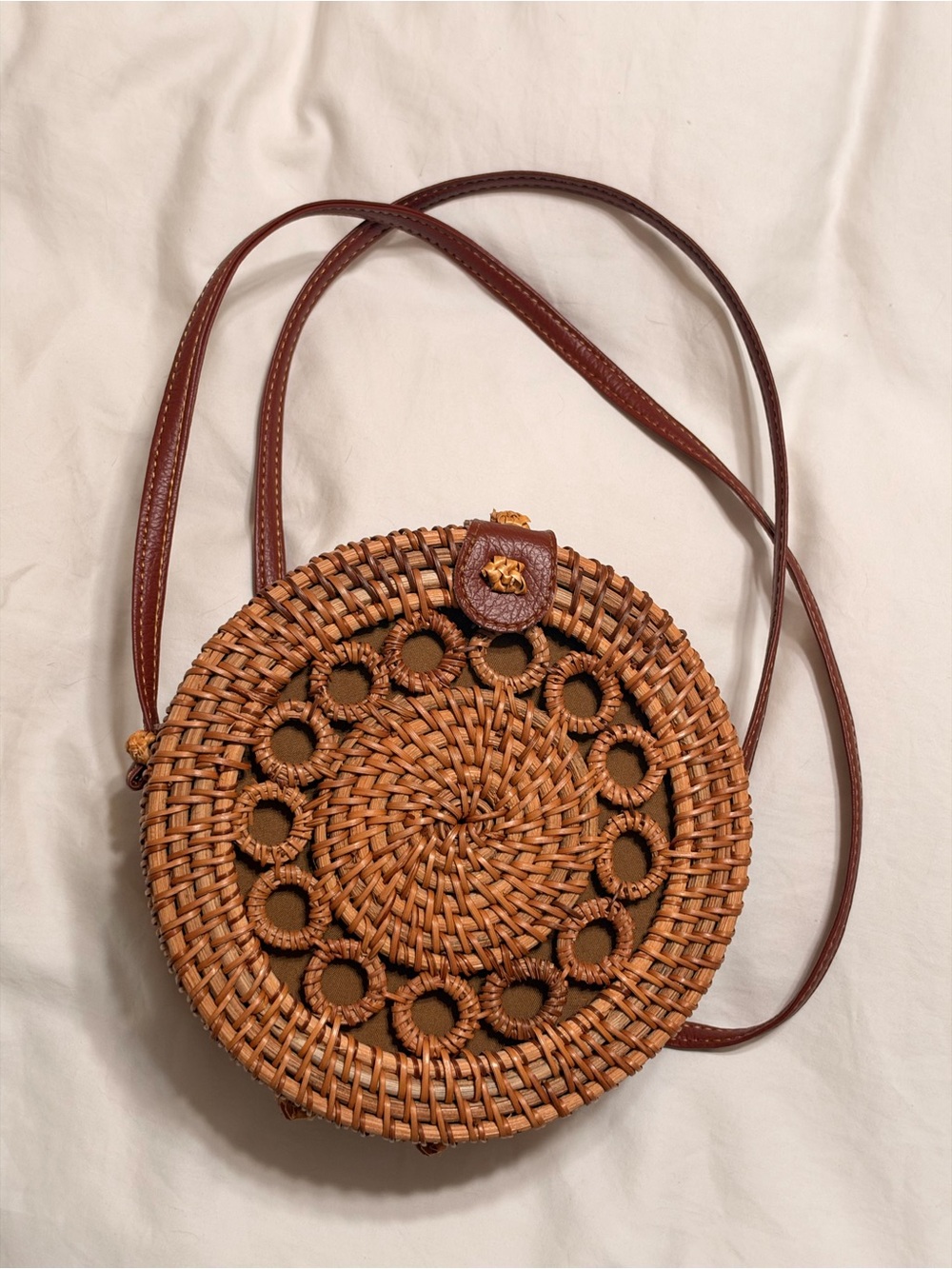 Woven Round Crossbody Bag - Brown
